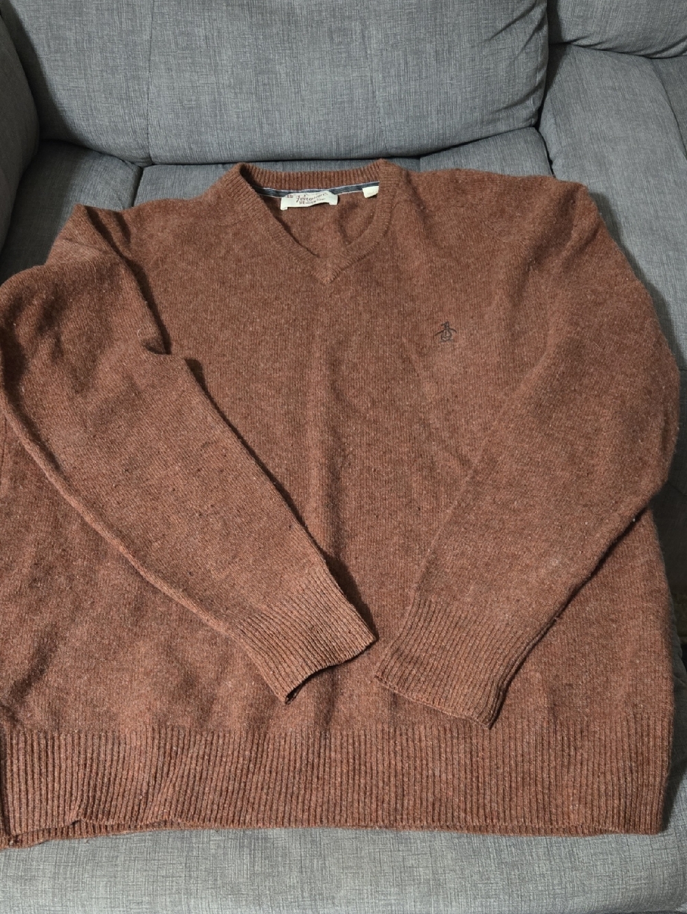 Original Penguin Men's V-Neck Sweater in Chestnut Brown